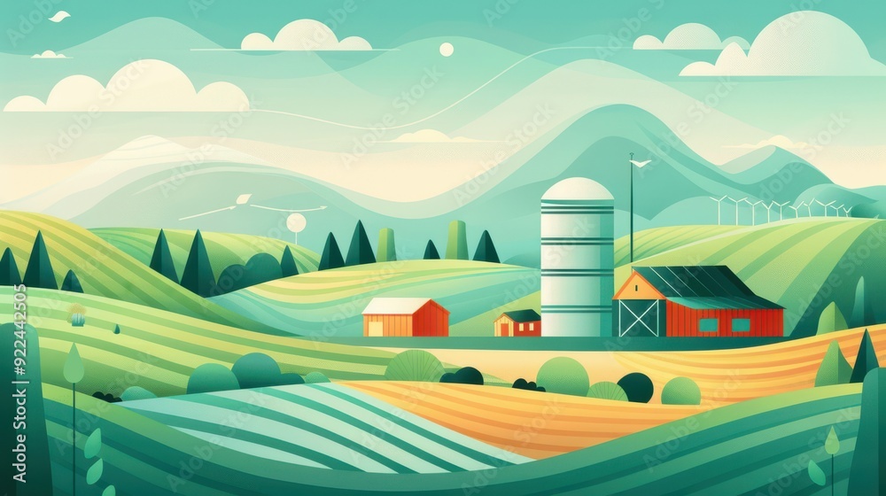 Wall mural farm sensors, collecting real-time agricultural data, flat design illustration