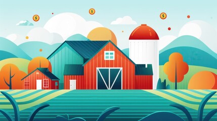 Farm transactions, using cryptocurrency, flat design illustration