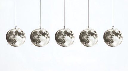 Celestial Moons Perspective - Five Glossy Lunar Orbs on White Background Sticker Design