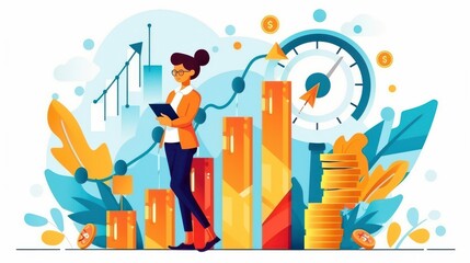 Fototapeta premium Financial goals, individual setting milestones, flat design illustration