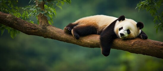 Obraz premium A Panda Bear Relaxing on a Branch