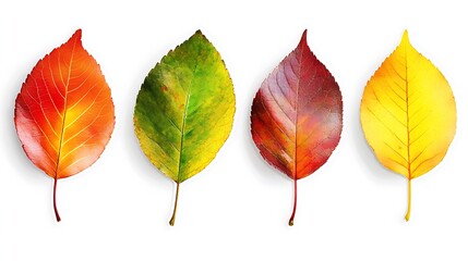 Fototapeta premium Swirling Autumn Leaves - Vibrant Foliage in Motion on White Background - Nature Sticker Design