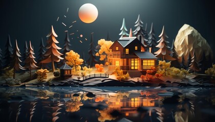 Fototapeta premium Shadowed flat design, side view, mystery theme, 3D render, vivid