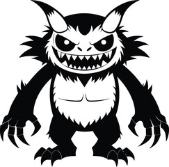 a cartoon of a monster  illustration black and white