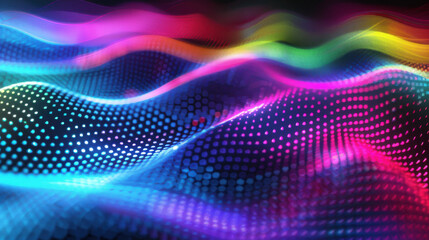 Pixels waves in rainbow style, in the style of whiplash line