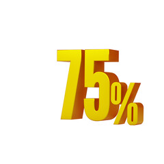 3d illustration of golden number 75 percent or 75% isolated on white background. 3d render.