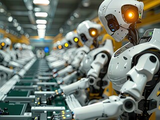 Fototapeta premium AIdriven robotic assembly line, symbolizing automation in the new economy.