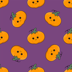 Halloween pattern. Seamless pattern with cute kawaii pumpkins