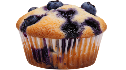 A realistic shiny blueberry muffin isolated.