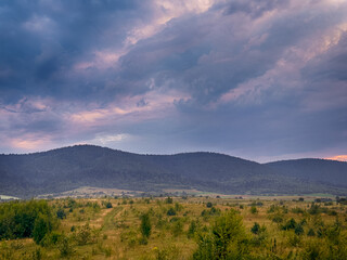 Fototapeta premium Wonderful landscape view on the Carpathian Mountains during the sunset in the summer season 