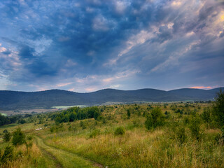 Fototapeta premium Wonderful landscape view on the Carpathian Mountains during the sunset in the summer season 
