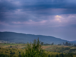 Obraz premium Wonderful landscape view on the Carpathian Mountains during the sunset in the summer season 