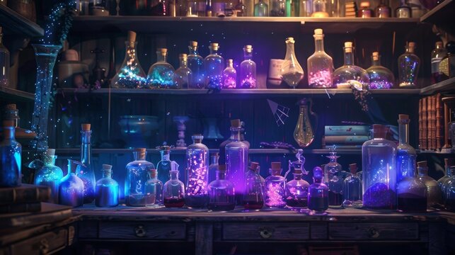 bar with shiny magic potions