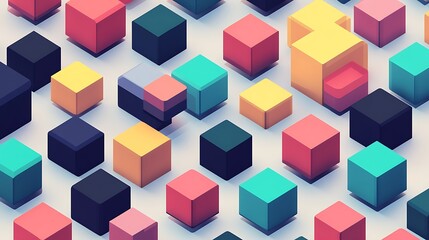 Obraz premium Minimalistic Isometric Style Blocks in Simple Squares for Design Projects