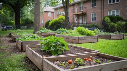 Obraz premium community garden where residents grow their own fruits, vegetables