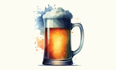 free drink, watercolor mugs of beer, alcohol drinks, hand drawn illustration, watercolor mugs of beer