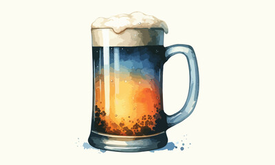 free drink, watercolor mugs of beer, alcohol drinks, hand drawn illustration, watercolor mugs of beer