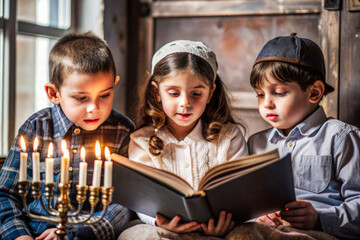 family reading a book
