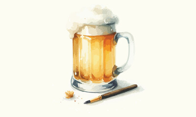 free drink, watercolor mugs of beer, alcohol drinks, hand drawn illustration, watercolor mugs of beer