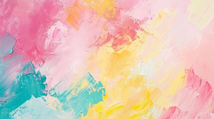 Obraz premium Colorful abstract painting with soft pink, yellow, and turquoise hues on textured canvas