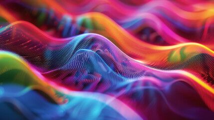 Pixels waves in rainbow style, in the style of whiplash line