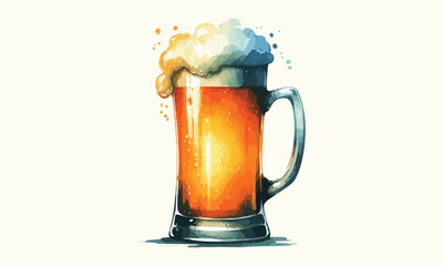 free drink, watercolor mugs of beer, alcohol drinks, hand drawn illustration, watercolor mugs of beer