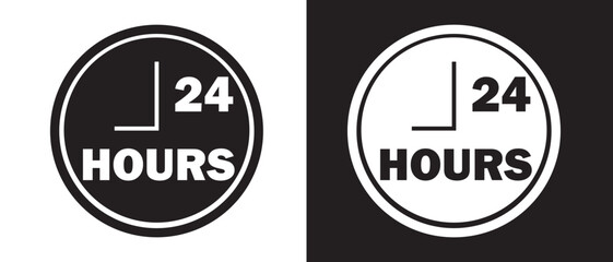 24 hours vector icon. 24 hours icon flat style on a white and black background. vector illustration.