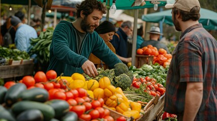 fresh fruit and vegetable market with locals organic produce