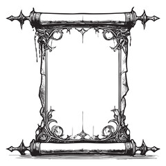 Vertical vintage scroll with intricate filigree, ideal for Halloween party invitations