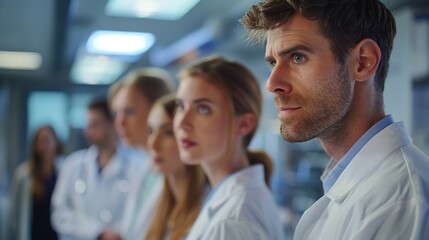 Obraz premium group of doctors discussing a patient's case during a round