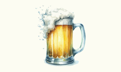 free drink, watercolor mugs of beer, alcohol drinks, hand drawn illustration, watercolor mugs of beer
