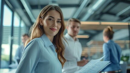 group of engineers discussing blueprints and planning the design