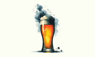 free drink, watercolor mugs of beer, alcohol drinks, hand drawn illustration, watercolor mugs of beer