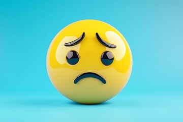 Fototapeta premium Crying Eyes and Downturned Mouth Emoji Expression with Glossy 3D Effect on Light Blue Background - Emotion Concept in Digital Art