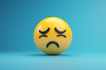 Fototapeta premium 3D Crying Eyes and Downturned Mouth Emoji on Glossy Light Blue Background - Expressive Emoticon in 3D Rendering