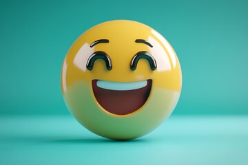 Fototapeta premium Cheerful Emoji Expression on Teal Background - 3D Rendering with Smooth Finish | Positive Emotion Concept