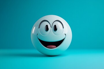 Playful Smiling Eyes and Smirking Mouth Emoji Expression on Teal Background - 3D Render with Smooth Finish