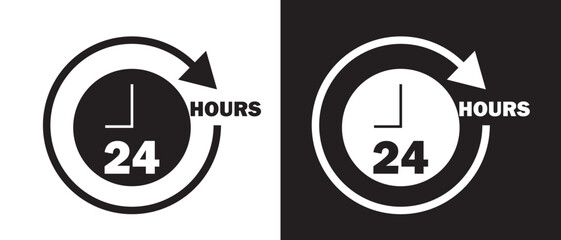24 hours vector icon. 24 hours icon flat style on a white and black background. vector illustration.