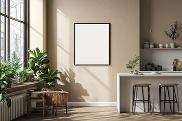 Minimalist Kitchen interior with Poster Mockup created with Generative AI