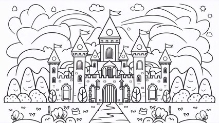 Beautiful castle coloring page.