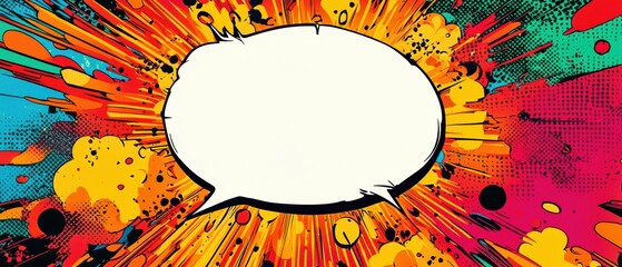 Birthday invite with a comic book explosion backdrop, featuring a vibrant speech bubble for party details