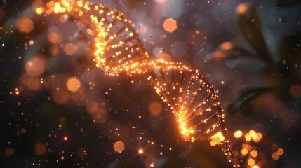 DNA with soft bokeh illumination (copy space, biological complexity, dynamic, Double exposure, Scientific illustration)
