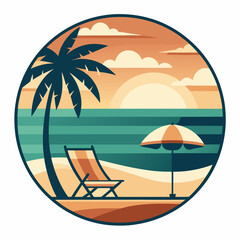 Tropical Beach Logo Vector - Cartoon Island with Palm Trees, Ocean, Beach Chairs & Summer Elements | SVG & Cricut Files