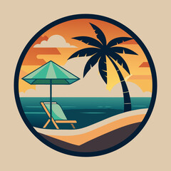 Tropical Beach Logo Vector - Cartoon Island with Palm Trees, Ocean, Beach Chairs & Summer Elements | SVG & Cricut Files