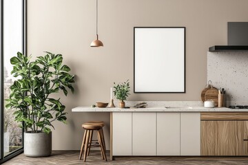 Minimalist Kitchen interior with Poster Mockup created with Generative AI