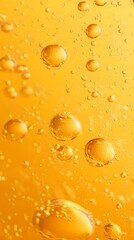 Oil bubbles on yellow background, macro photography, commercial photo
