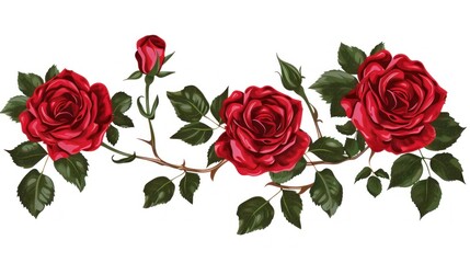 Red Roses Branch Illustration