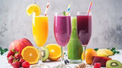 Delicious Colorful Smoothies with Fresh Fruit
