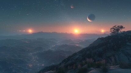 Planets glowing in a dusky sky (focus on, cosmic display, dynamic, Overlay, Hilltop)