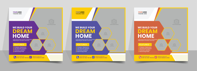 Real Estate home Social Media Post Template, Editable Post Template for Social Media Banners, ads, flayer.